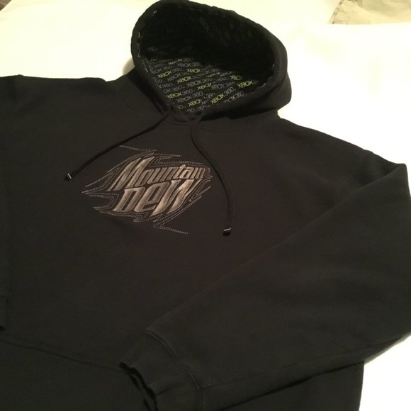 VTG Mountain Dew + XBOX 360 Black Green Embroidered Sweatshirt Hoodie Size XXL - Picture 2 of 8
